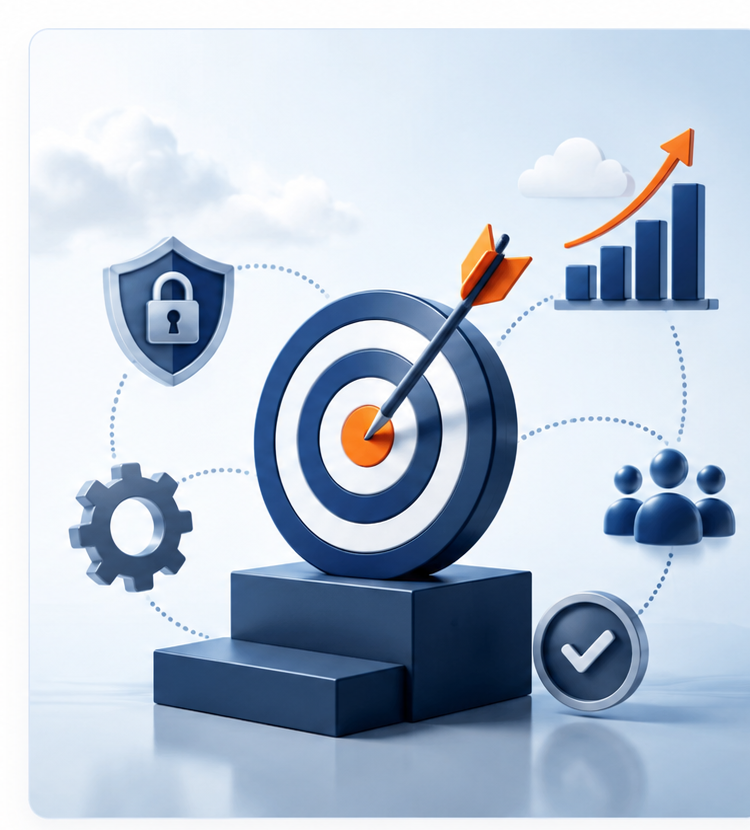 Outcome-driven engineering, security, growth and quality illustration